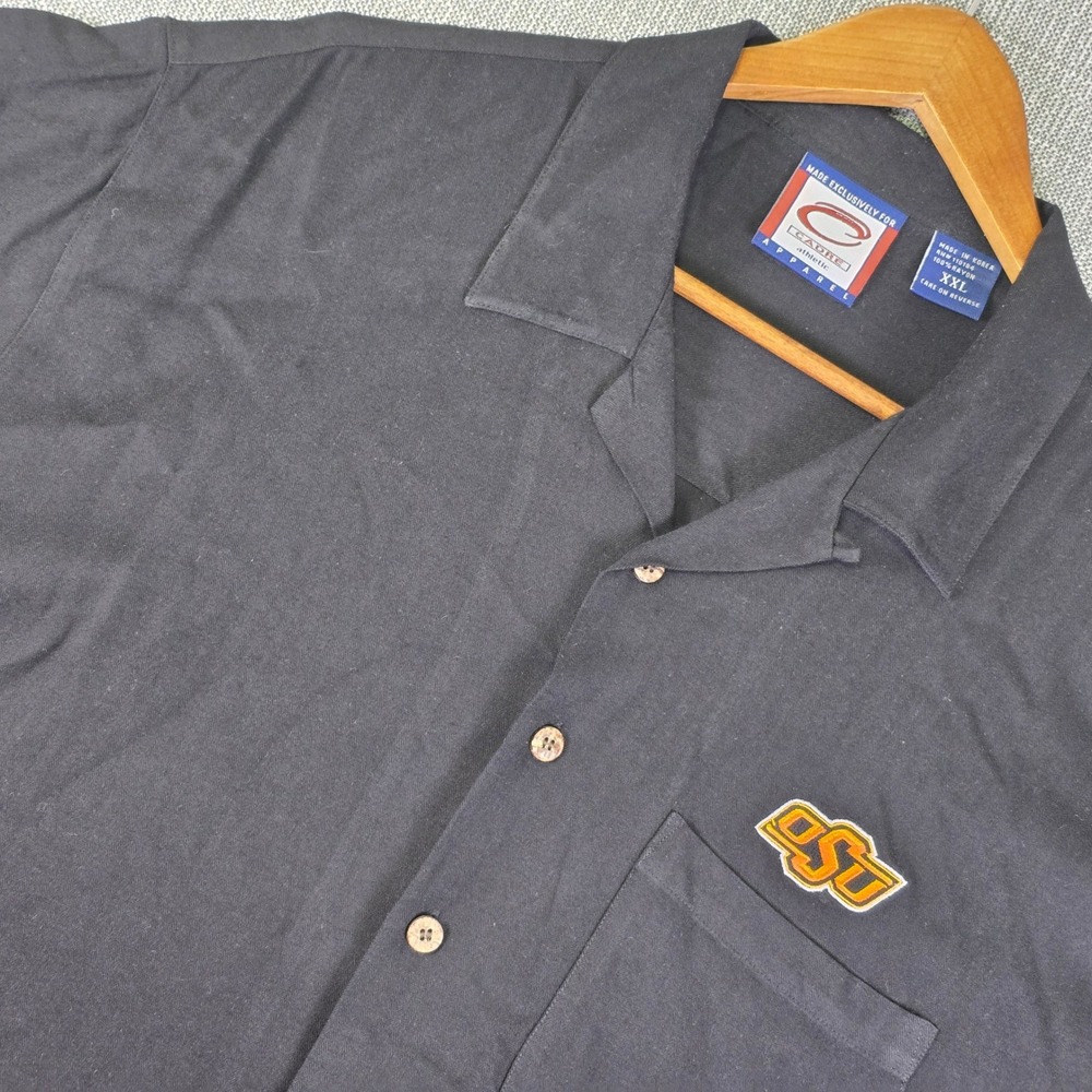 Vintage 90s Oklahoma State Cowboys Camp Shirt Mens XXL Black Rayon Button Up Y2K